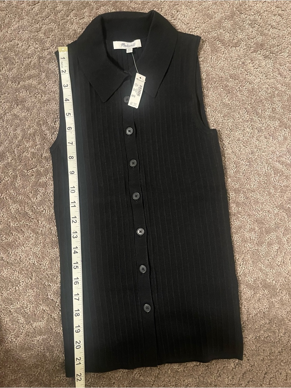 Madewell Black Ribbed Sleeveless Button-Front Collared Tank Top - Picture 7 of 7